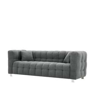 English Elm Grey 80" Teddy Fleece Sofa—3-Seat Solid Wood Frame, Silver Metal Legs, 2 Throw Pillows, 500lb Capacity W1278141700