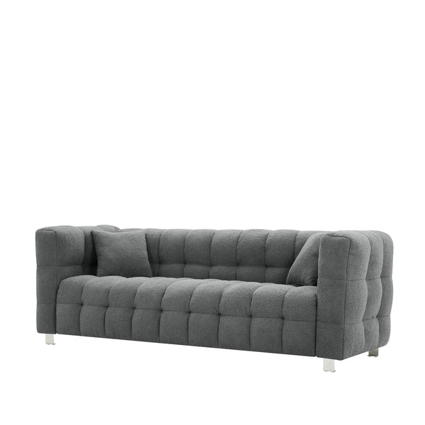 English Elm Grey 80" Teddy Fleece Sofa—3-Seat Solid Wood Frame, Silver Metal Legs, 2 Throw Pillows, 500lb Capacity W1278141700