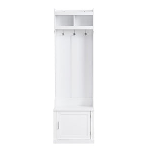 English Elm On-trend Slim Hall Tree Entryway Bench with Cabinet Six Hooks Matte Foyer Storage White N721P249243K
