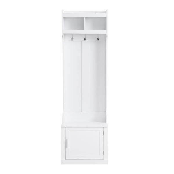 English Elm On-trend Slim Hall Tree Entryway Bench with Cabinet Six Hooks Matte Foyer Storage White N721P249243K