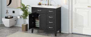 English Elm 36" Freestanding Bathroom Vanity Solid Rubberwood Cabinet with Ceramic Sink and Three Drawers Black JL000007AAB-6