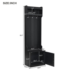 English Elm On-trend Slim Hall Tree Entryway Bench with Cabinet Six Hooks Matte Foyer Storage Black N721P249243B