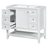 English Elm 36" Bathroom Vanity With Sink Combo, One Cabinet and Three Drawers, Solid Wood and Mdf Board, White (Old Sku:Sy999505Aak)