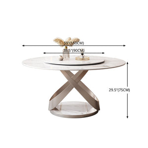 English Elm 59.05"modern Sintered Stone Dining Table with Lazy Susan Spiral Pedestal and Six Chairs W509S00178
