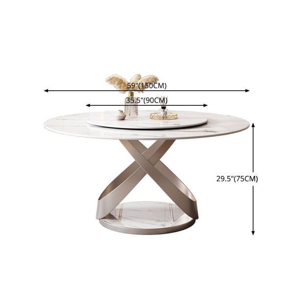 English Elm 59.05"modern Sintered Stone Dining Table with Lazy Susan Spiral Pedestal and Six Chairs W509S00178