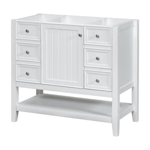 English Elm 36" Bathroom Vanity With Center Sink, Solid Wood & Mdf, 3 Drawers, Elegant White Finish, Modern Style N725P246500K