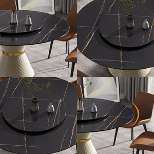 English Elm 59.05"Modern 59.05" Modern Round Dining Table With Carbon Steel Base & Rotating Turntable - Seats 6 Comfortably! W1535S00352