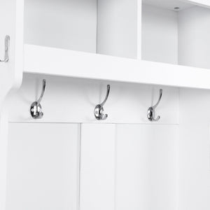 English Elm On-trend Slim Hall Tree Entryway Bench with Cabinet Six Hooks Matte Foyer Storage White N721P249243K