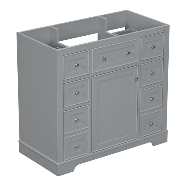 English Elm 36" Solid Wood Bathroom Vanity Base with 6 Drawers & 1 Door, Modern Freestanding Cabinet, Undermount-Compatible Grey WF306253AAE