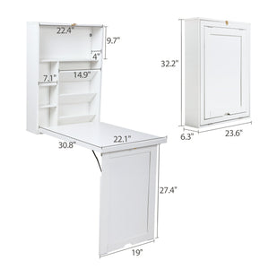 English Elm Modern Wall-Mounted Folding Desk Cabinet with Storage Shelves, Compact Convertible Writing Station for Home Office, White W2181P151577