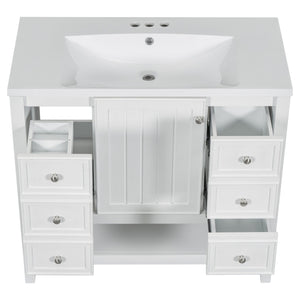 English Elm 36" Bathroom Vanity With Center Sink, Solid Wood & Mdf, 3 Drawers, Elegant White Finish, Modern Style N725P246500K