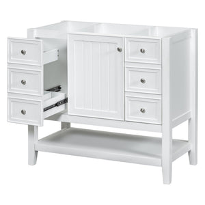 English Elm 36" Bathroom Vanity With Center Sink, Solid Wood & Mdf, 3 Drawers, Elegant White Finish, Modern Style N725P246500K