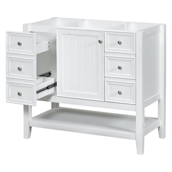 English Elm 36" Bathroom Vanity With Center Sink, Solid Wood & Mdf, 3 Drawers, Elegant White Finish, Modern Style N725P246500K
