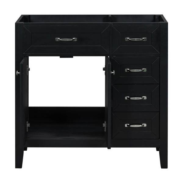 English Elm 36" Matte Bathroom Vanity Base Cabinet with Drawers Rubberwood Frame Modern Storage Black WF296707AAB