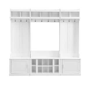 English Elm On-trend Modular Entryway Hall Tree with Hooks Shoe Cubbies Bench and Shelves White N721S000025K