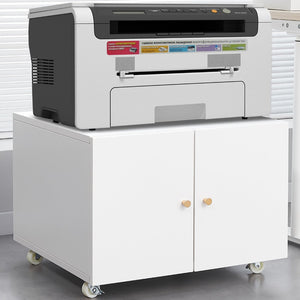 English Elm White Steel Rolling Printer Cabinet with Magnetic Doors and Adjustable Shelf for Home Office W124757932