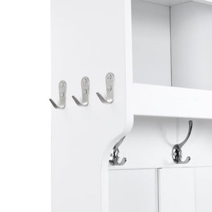 English Elm On-trend Modular Entryway Hall Tree with Hooks Shoe Cubbies Bench and Shelves White N721S000025K