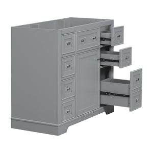 English Elm 36" Solid Wood Bathroom Vanity Base with 6 Drawers & 1 Door, Modern Freestanding Cabinet, Undermount-Compatible Grey WF306253AAE