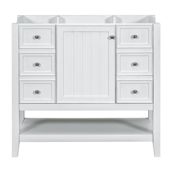 English Elm 36" Bathroom Vanity With Center Sink, Solid Wood & Mdf, 3 Drawers, Elegant White Finish, Modern Style N725P246500K