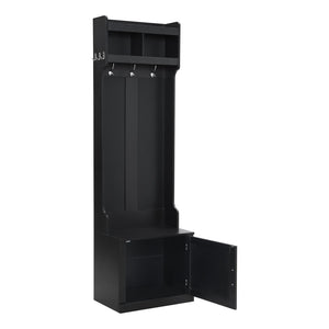 English Elm On-trend Slim Hall Tree Entryway Bench with Cabinet Six Hooks Matte Foyer Storage Black N721P249243B