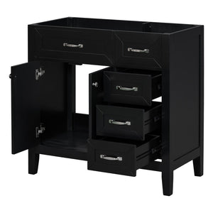 English Elm 36" Matte Bathroom Vanity Base Cabinet with Drawers Rubberwood Frame Modern Storage Black WF296707AAB