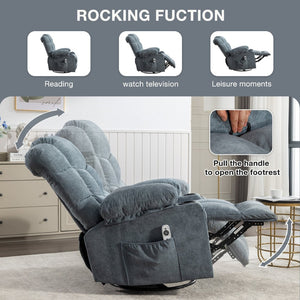English Elm Massage Rocker Recliner Oversized Chair with Heat Vibration Usb Port and Storage Pockets W1807S00009