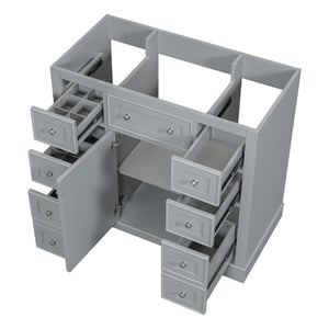 English Elm 36" Solid Wood Bathroom Vanity Base with 6 Drawers & 1 Door, Modern Freestanding Cabinet, Undermount-Compatible Grey WF306253AAE