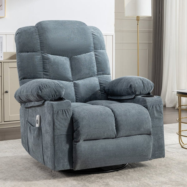 English Elm Massage Rocker Recliner Oversized Chair with Heat Vibration Usb Port and Storage Pockets W1807S00009