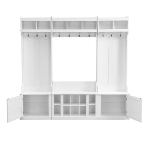 English Elm On-trend Modular Entryway Hall Tree with Hooks Shoe Cubbies Bench and Shelves White N721S000025K