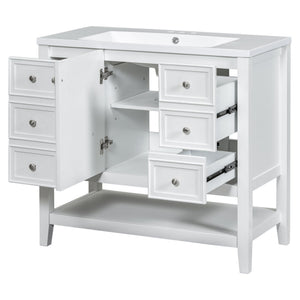 English Elm 36" Bathroom Vanity With Center Sink, Solid Wood & Mdf, 3 Drawers, Elegant White Finish, Modern Style N725P246500K