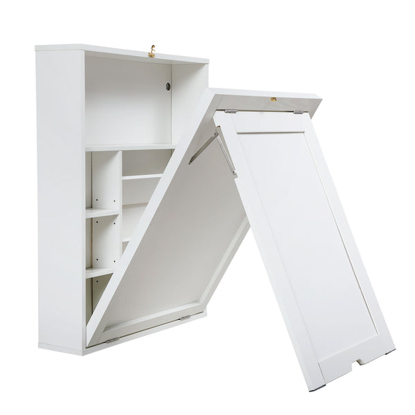 English Elm Modern Wall-Mounted Folding Desk Cabinet with Storage Shelves, Compact Convertible Writing Station for Home Office, White W2181P151577