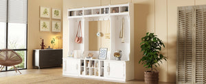 English Elm On-trend Modular Entryway Hall Tree with Hooks Shoe Cubbies Bench and Shelves White N721S000025K