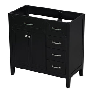 English Elm 36" Matte Bathroom Vanity Base Cabinet with Drawers Rubberwood Frame Modern Storage Black WF296707AAB