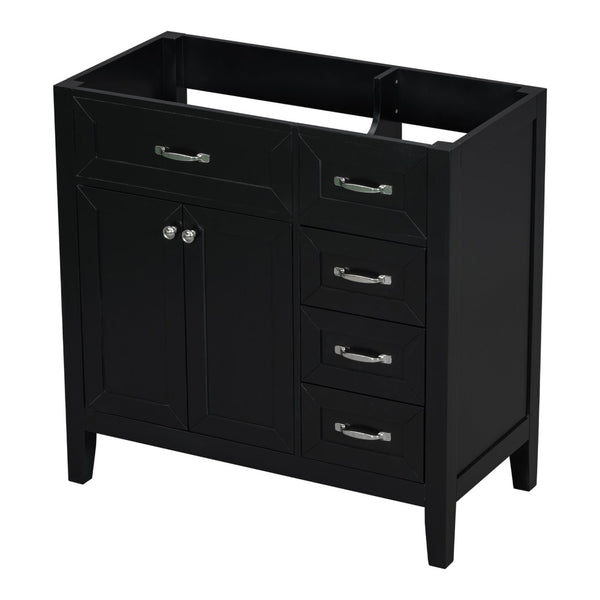 English Elm 36" Matte Bathroom Vanity Base Cabinet with Drawers Rubberwood Frame Modern Storage Black WF296707AAB