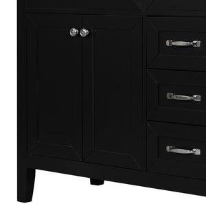 English Elm 36" Matte Bathroom Vanity Base Cabinet with Drawers Rubberwood Frame Modern Storage Black WF296707AAB