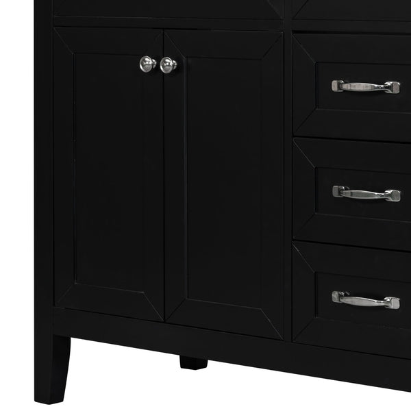 English Elm 36" Matte Bathroom Vanity Base Cabinet with Drawers Rubberwood Frame Modern Storage Black WF296707AAB