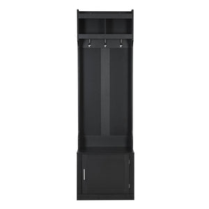 English Elm On-trend Slim Hall Tree Entryway Bench with Cabinet Six Hooks Matte Foyer Storage Black N721P249243B