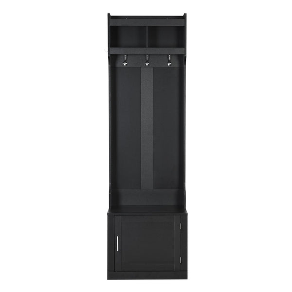 English Elm On-trend Slim Hall Tree Entryway Bench with Cabinet Six Hooks Matte Foyer Storage Black N721P249243B