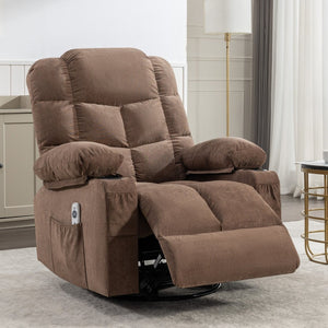 English Elm Massage Rocker Recliner Oversized Chair with Heat Vibration Usb Port and Storage Pockets Brown W1807S00011