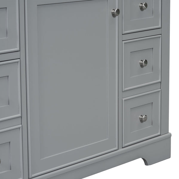 English Elm 36" Solid Wood Bathroom Vanity Base with 6 Drawers & 1 Door, Modern Freestanding Cabinet, Undermount-Compatible Grey WF306253AAE