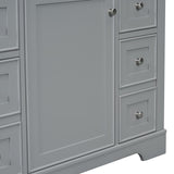 English Elm 36" Bathroom Vanity Without Sink, Cabinet Base Only, One Cabinet and Six Drawers, Grey