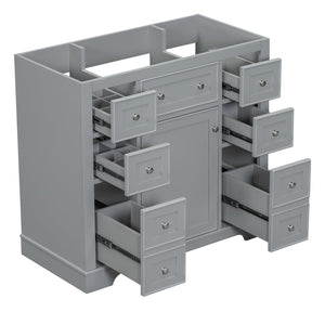 English Elm 36" Solid Wood Bathroom Vanity Base with 6 Drawers & 1 Door, Modern Freestanding Cabinet, Undermount-Compatible Grey WF306253AAE