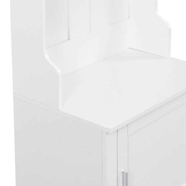 English Elm On-trend Slim Hall Tree Entryway Bench with Cabinet Six Hooks Matte Foyer Storage White N721P249243K