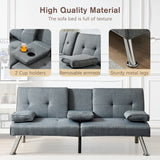 Hearth and Haven Linen Fabric Modern Sofa Bed Futon Couch Bed Folding Recliner Sleeper Reversible Loveseat Convertible Daybed, 2 Cup Holders, 3 Angles, Removable Armrests, Gray W1422131950