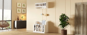 English Elm On-trend Two-piece White Hall Tree with Bench Ten Shoe Cubbies and Cabinet WF313576AAK
