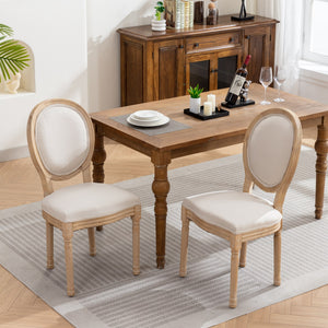 English Elm A&A French Style Dining Chairs Set Of 2 - Solid Wood Frame, Beige Linen Upholstery For Elegance W1143141070