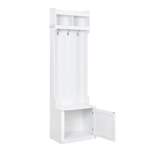 English Elm On-trend Slim Hall Tree Entryway Bench with Cabinet Six Hooks Matte Foyer Storage White N721P249243K