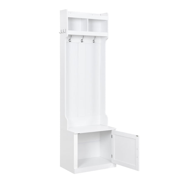 English Elm On-trend Slim Hall Tree Entryway Bench with Cabinet Six Hooks Matte Foyer Storage White N721P249243K