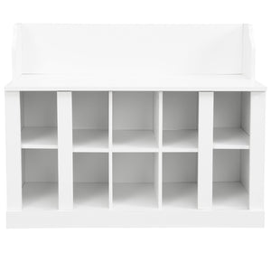 English Elm On-trend Two-piece White Hall Tree with Bench Ten Shoe Cubbies and Cabinet WF313576AAK