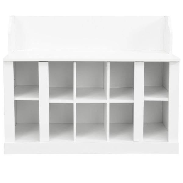 English Elm On-trend Two-piece White Hall Tree with Bench Ten Shoe Cubbies and Cabinet WF313576AAK